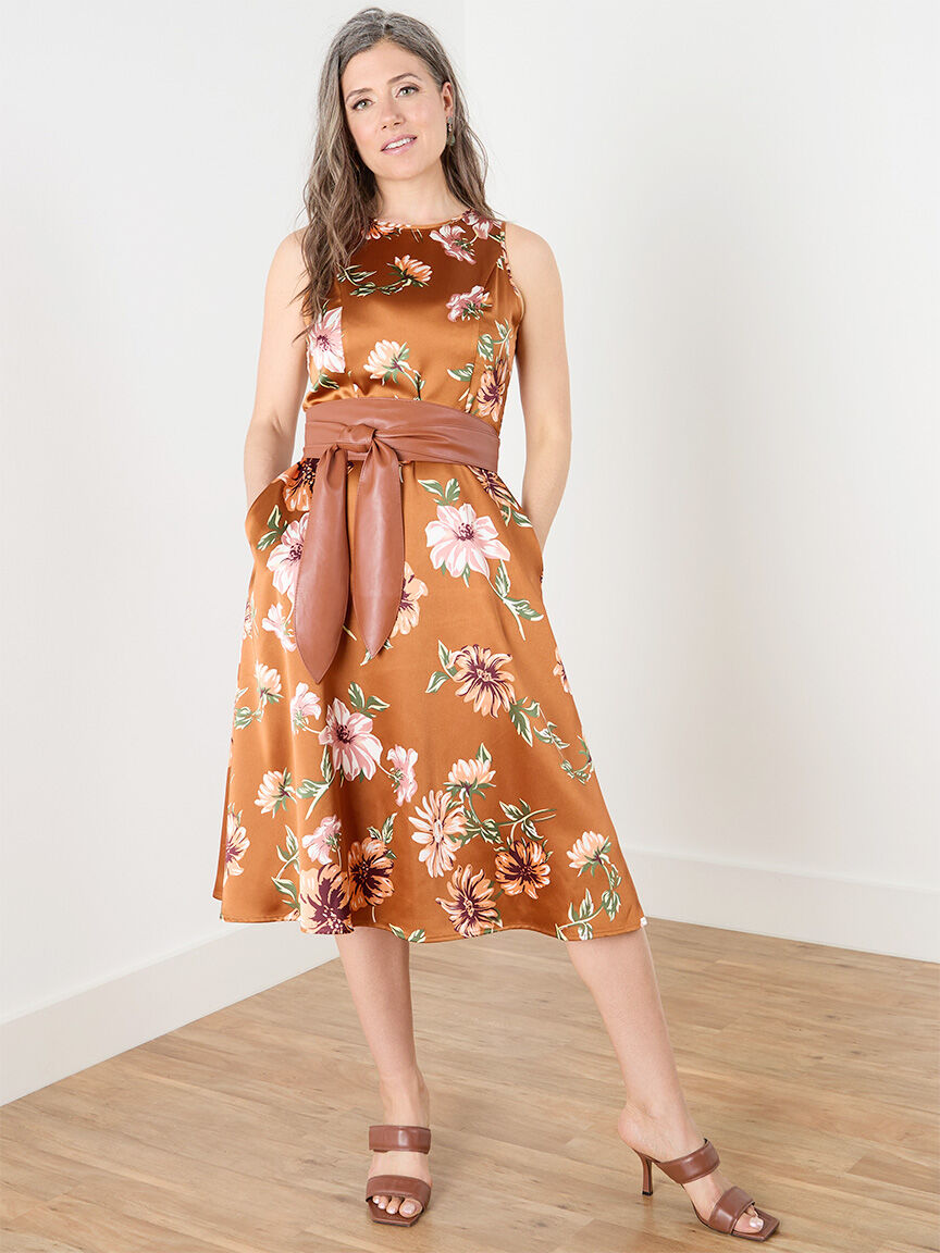 Satin Sleeveless Fit 'N Flare Midi Dress