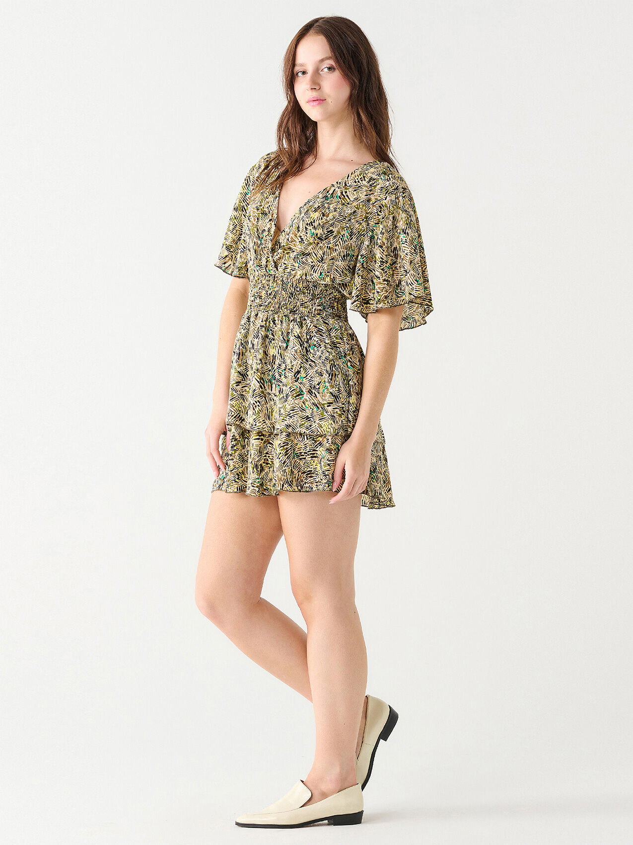 Printed Smocked Waist Mini Dress by Black Tape