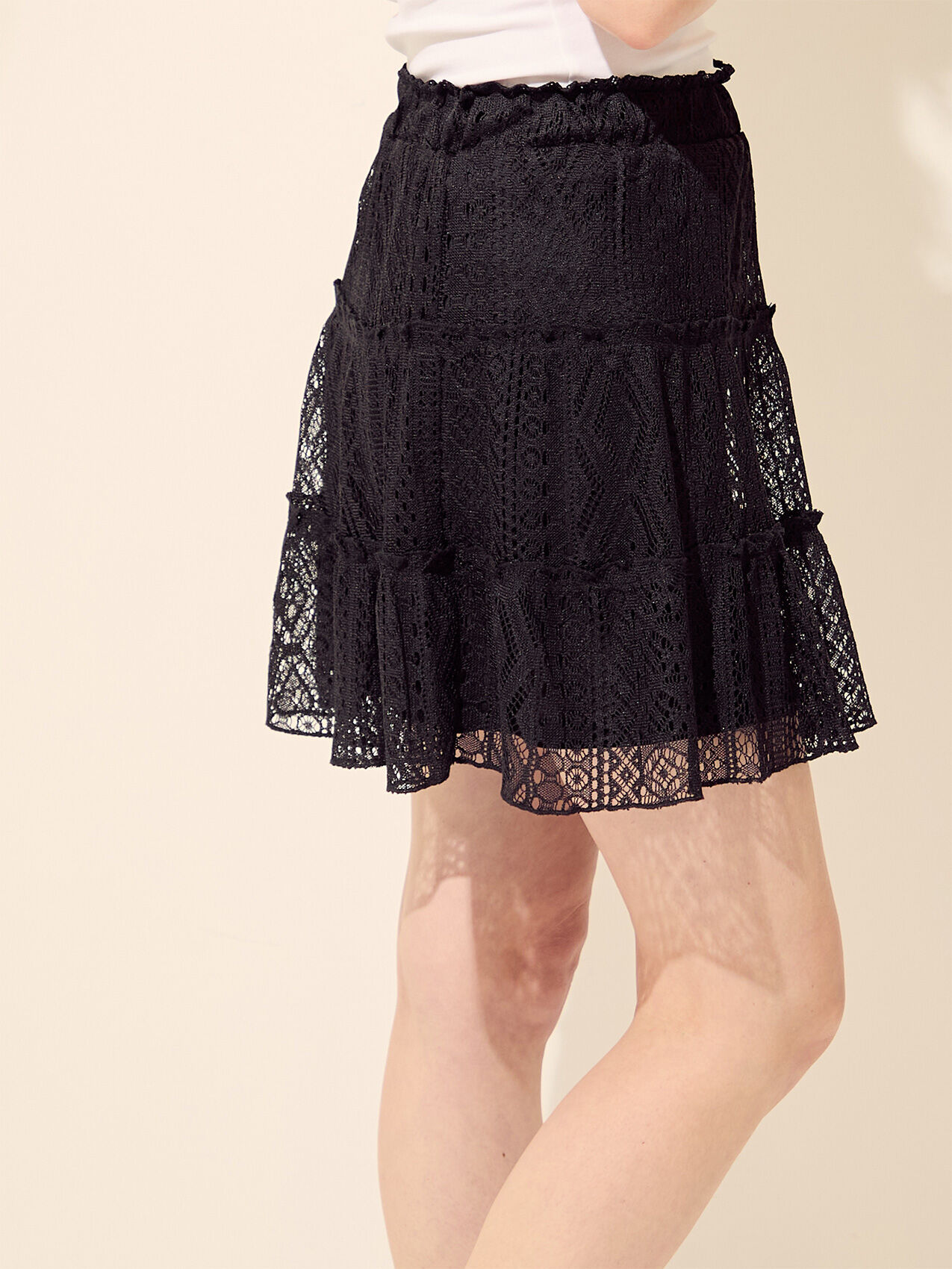 Short Black Lace Tiered Skirt
