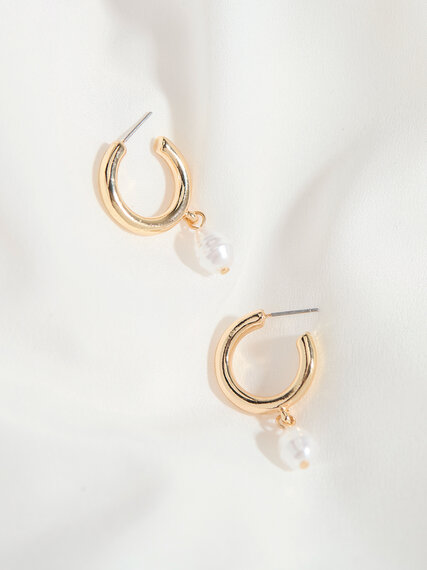 Gold, Pearl Studs & Small Hoop Earring Trio Image 4