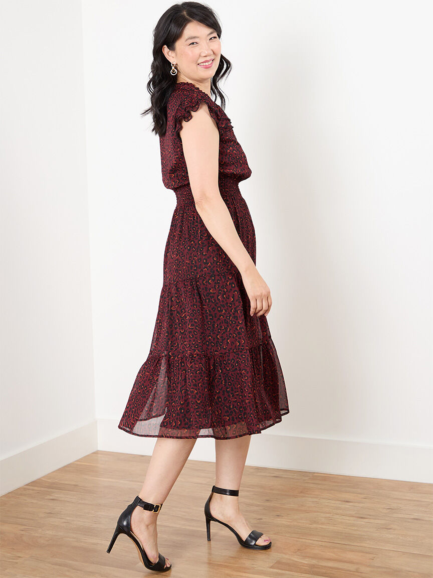 Chiffon Flutter Sleeve Midi-Length Dress