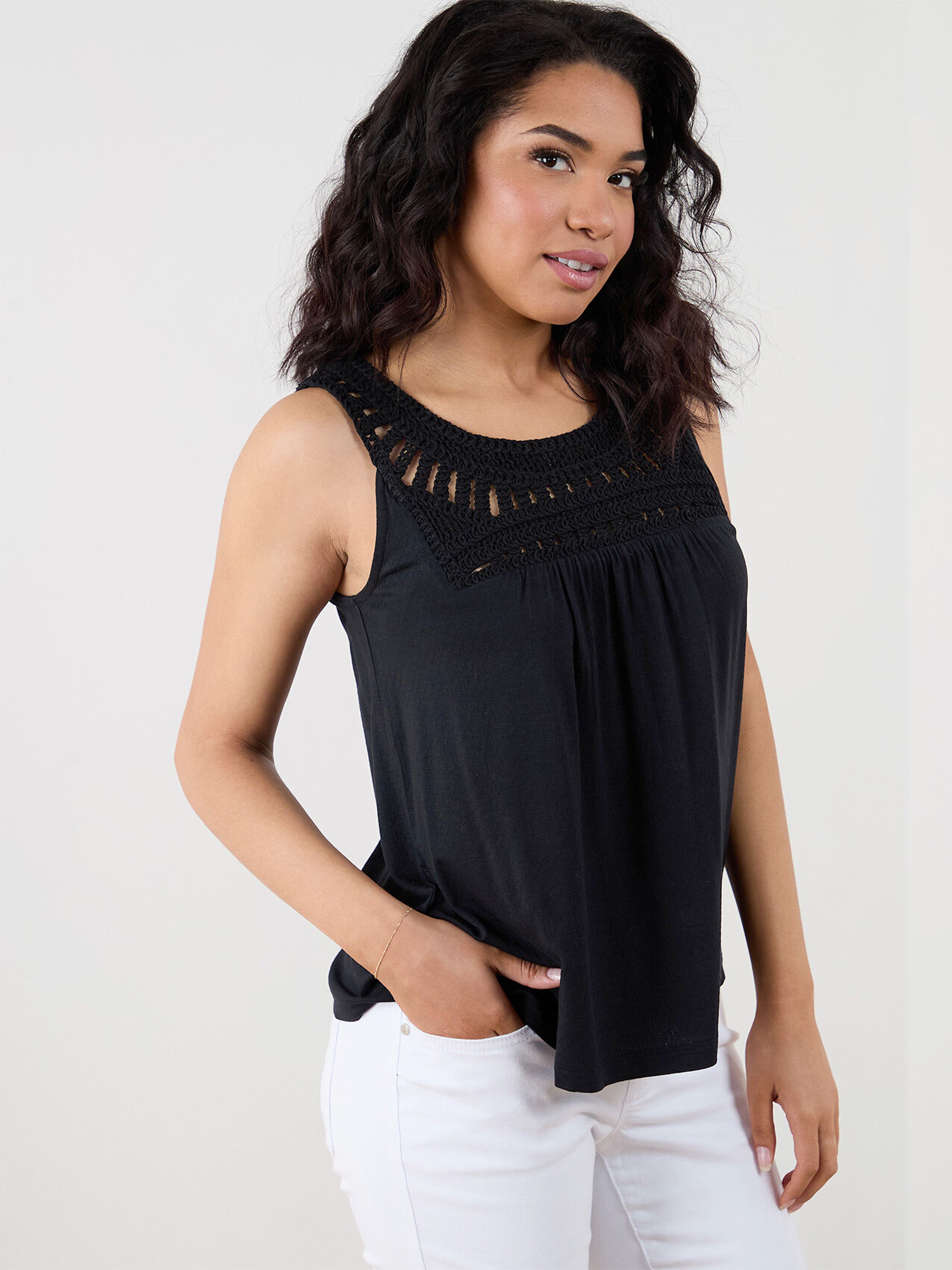 Petite Crochet Detail Relaxed Top