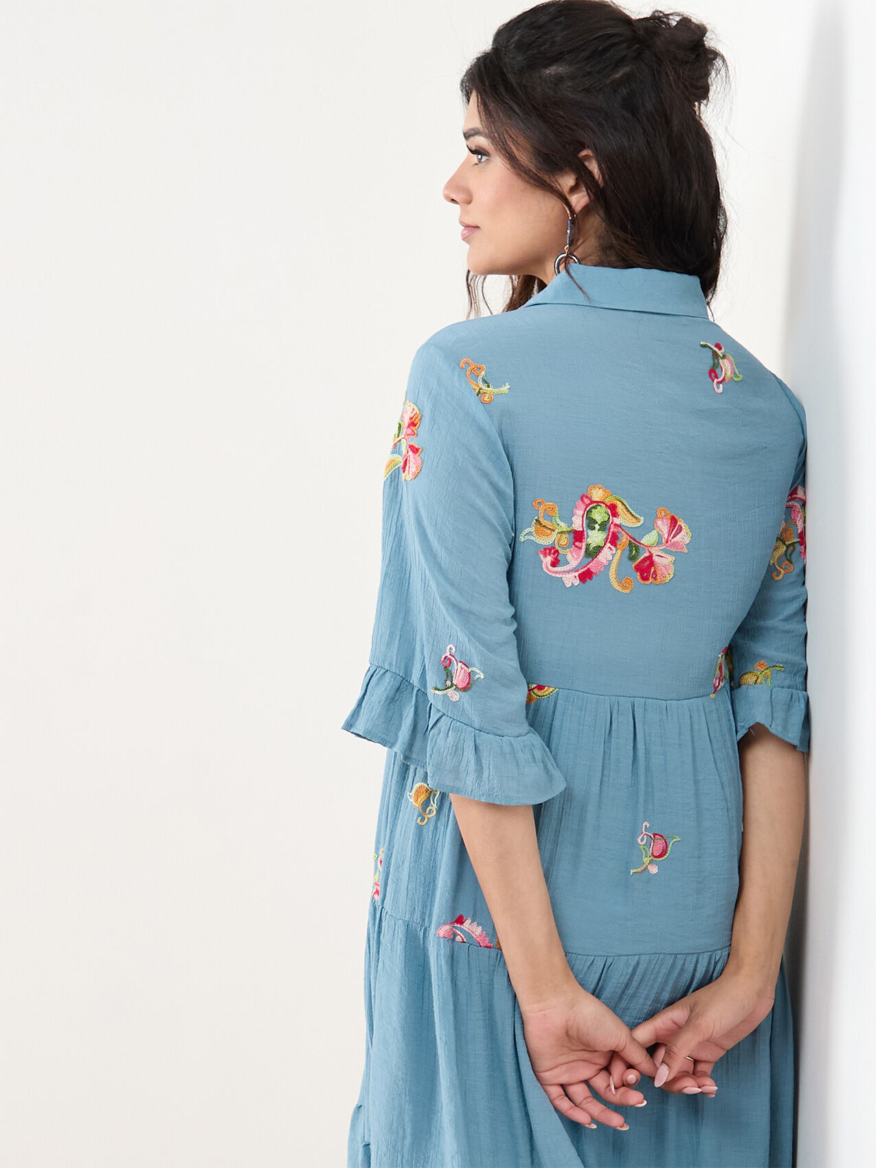 Petite Blue & Floral Gauze Dress