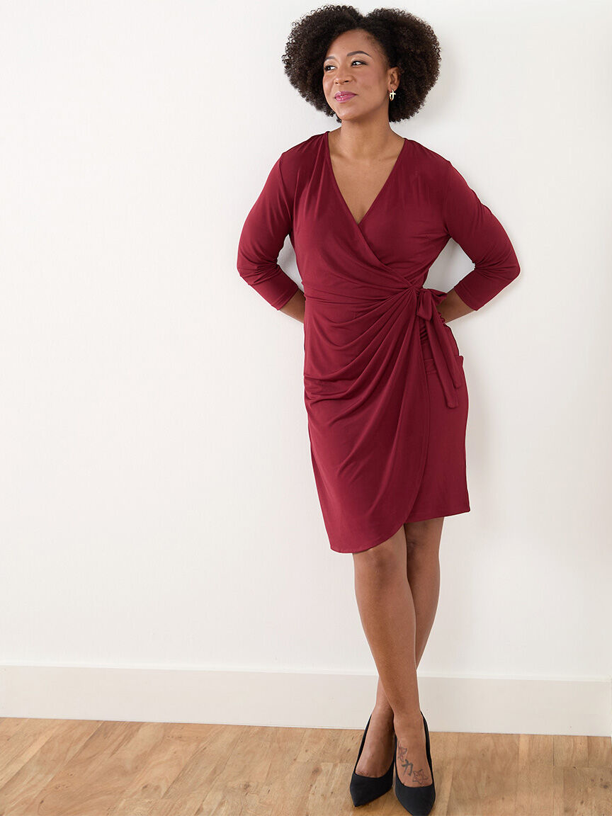 Petite Luxe Stretch Faux Wrap Dress