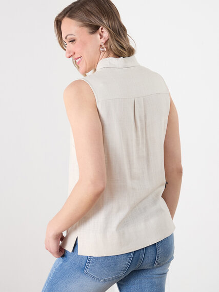 Sleeveless Linen Blend Relaxed Fit Shirt Image 2