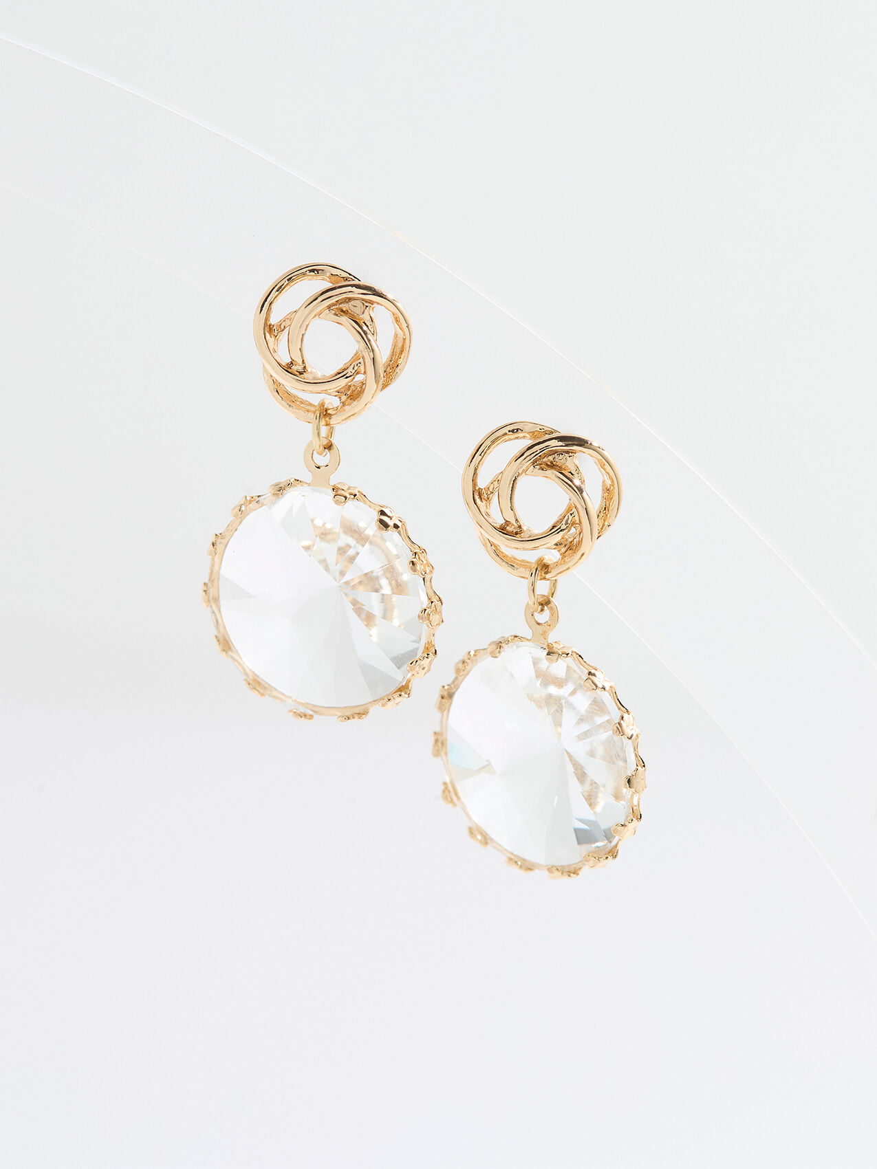 Gold with Glass Stone Drop Earrings