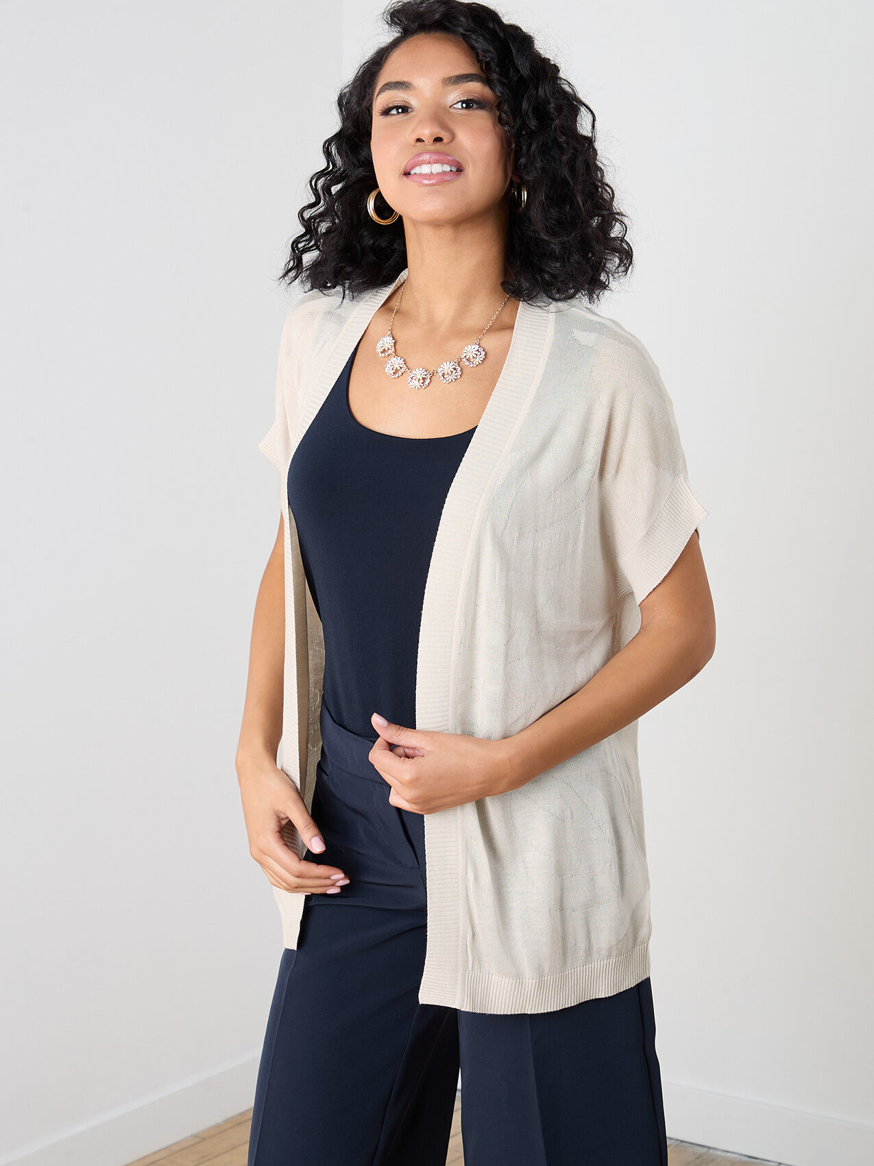 Petite Short Sleeve Burnout Cardigan