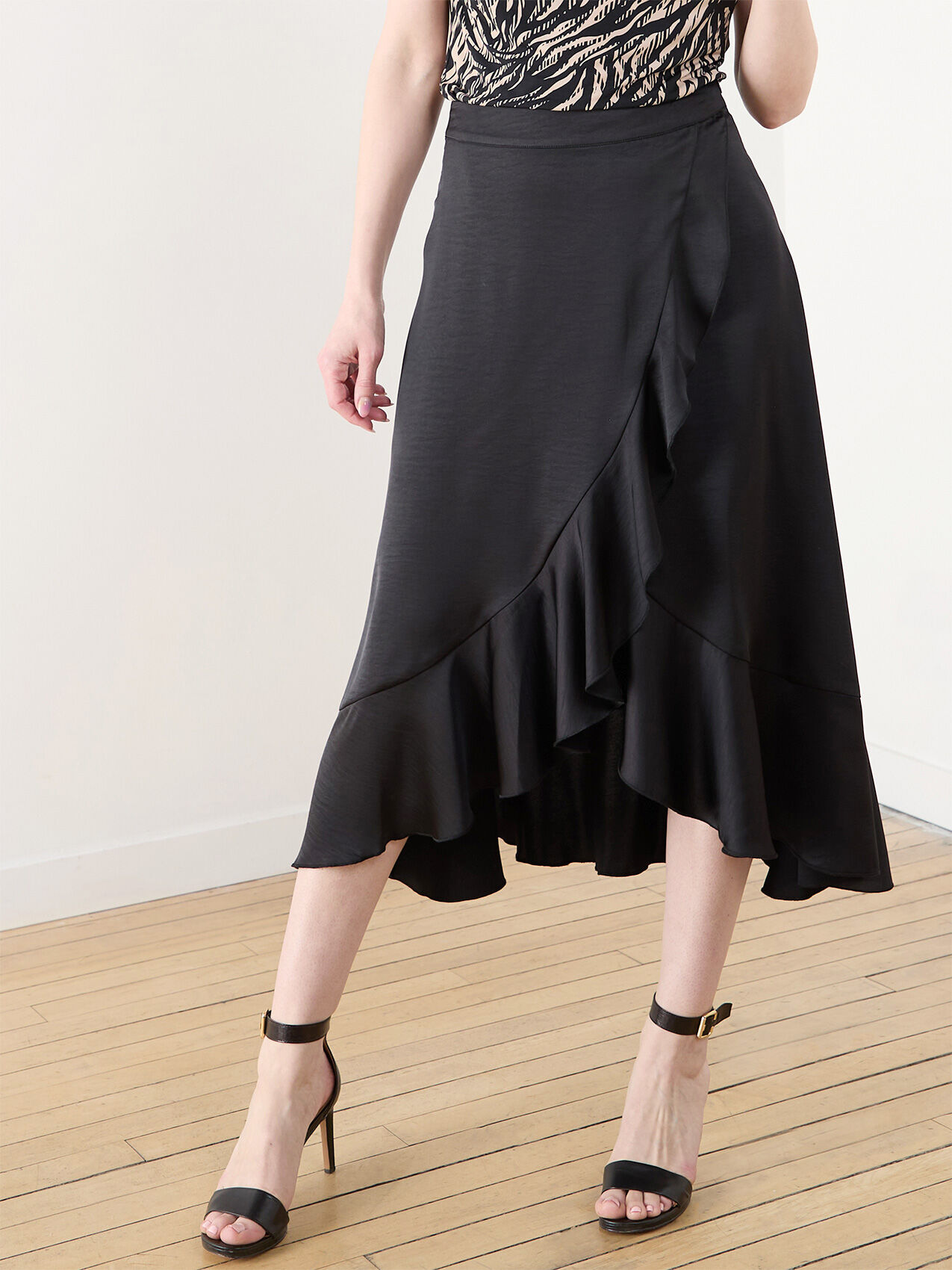 Satin Air Flow Ruffle Wrap Skirt