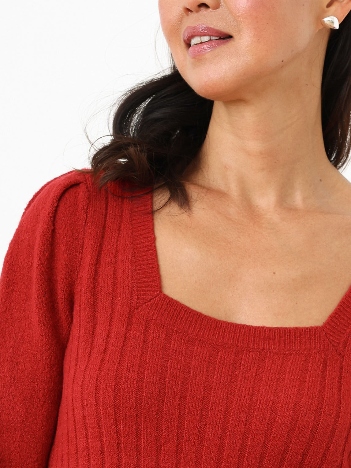 Petite Square Neck Pullover with Puff Shoulders