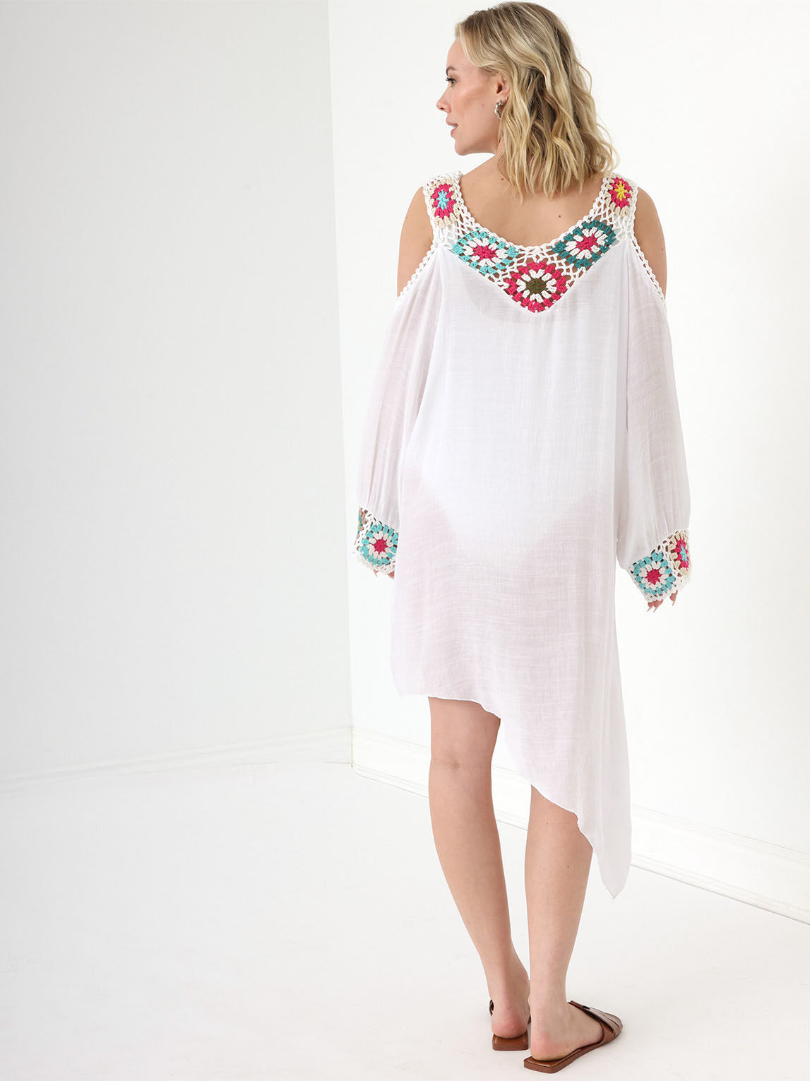 Gauze Crochet Cold Shoulder Kimono