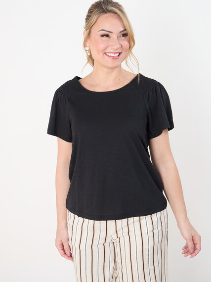 Petite Ruched Peasant Tee with Flutter Sleeves Image 6
