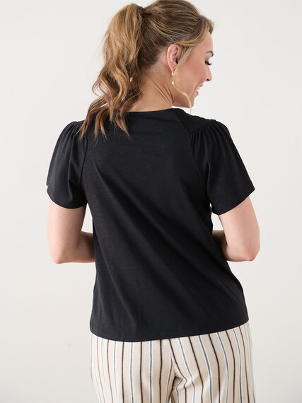 Petite Ruched Peasant Tee with Flutter Sleeves Image 5