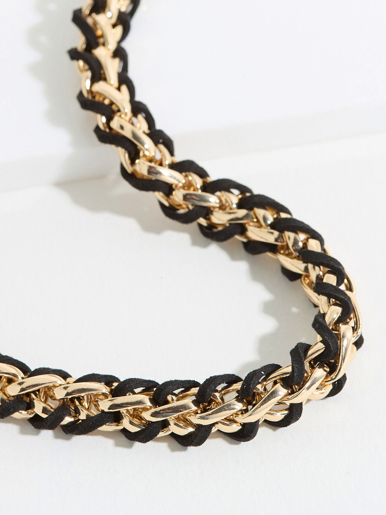 Gold with Black Suede Woven Necklace