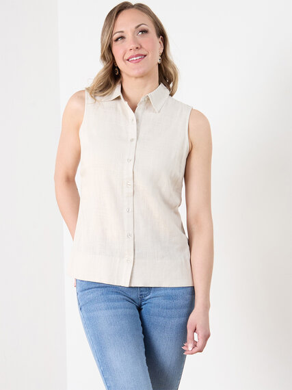 Sleeveless Linen Blend Relaxed Fit Shirt Image 6