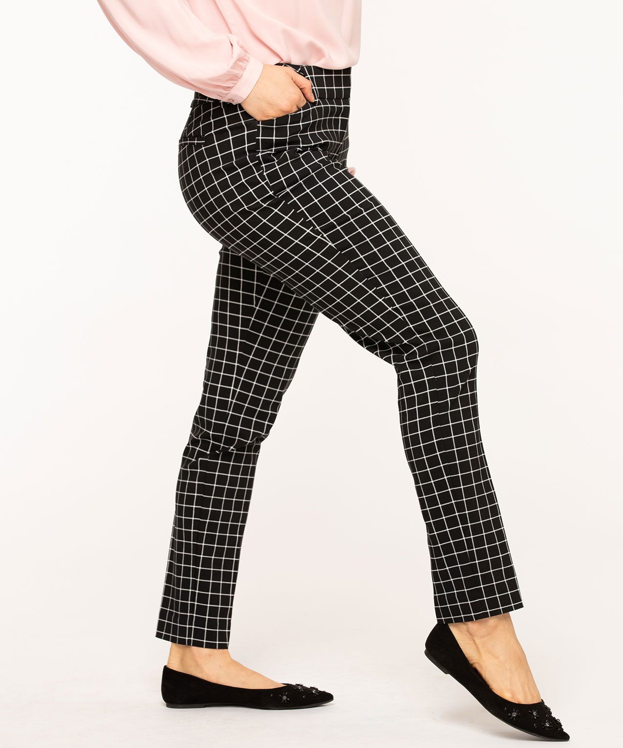 Windowpane Plaid Slim Leg Pant