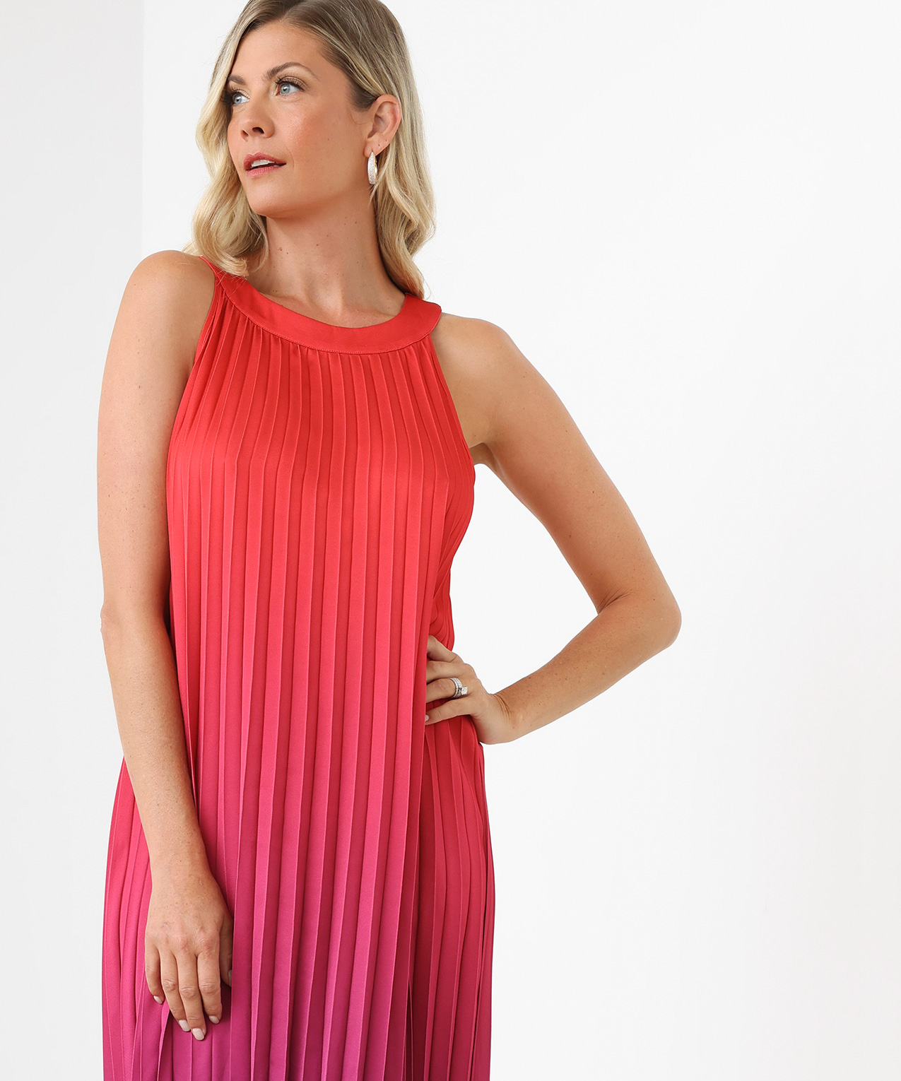 Satin Pleated Ombre Swing Dress