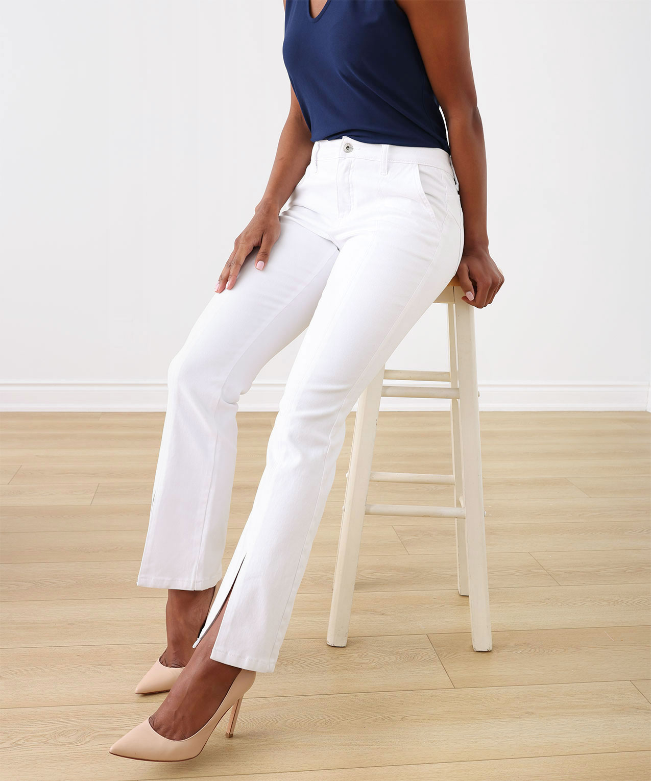 White Split Front Flare Jeans Wide Legs High Stretch Casual - Temu Canada