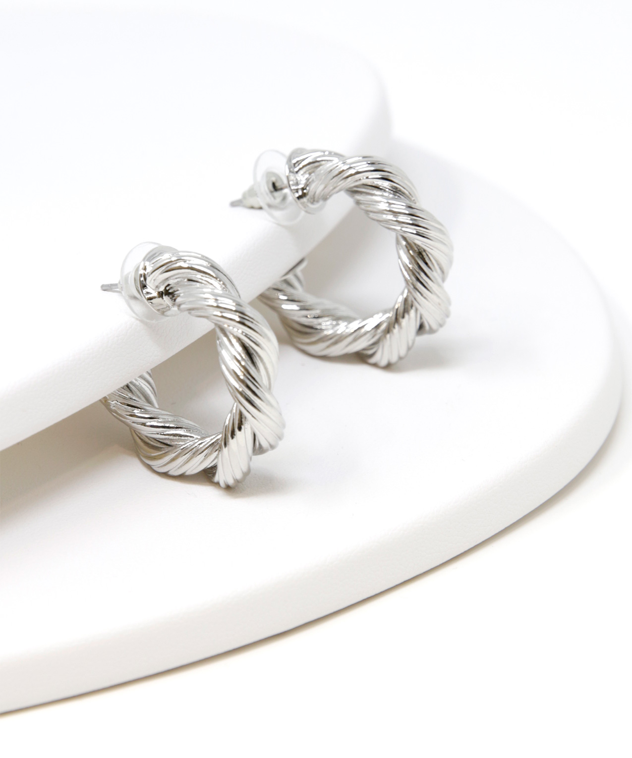 Small Silver Twisted Hoop Earrings | Cleo | 4000009514