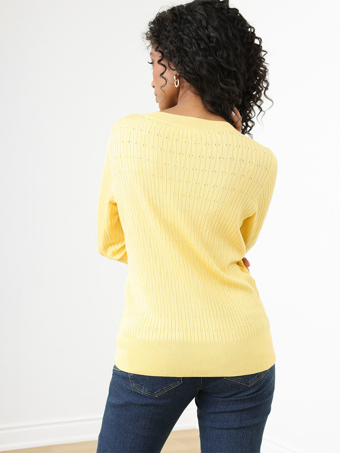 Petite Long Sleeve Pointelle Pullover Sweater, Cleo