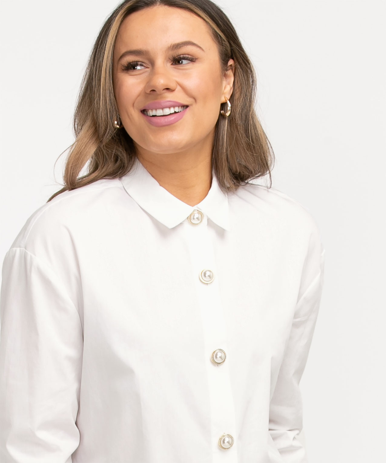 Pearl Button Front Cotton Shirt