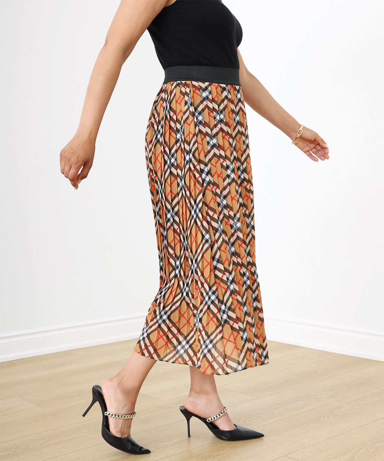 Kcocoo Womens Solid Pleated Elegant Midi Elastic Waist Maxi Skirt Chiffon  Black S 